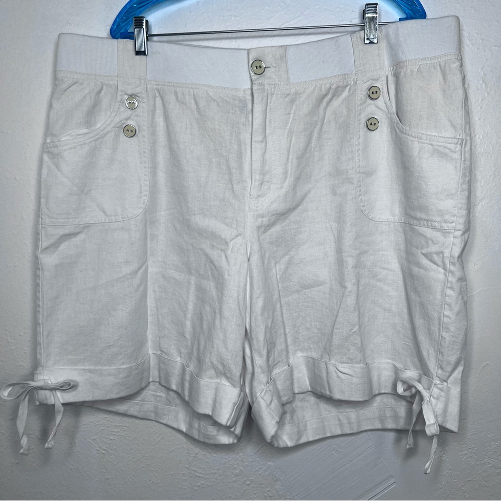 Lane Bryant Shorts Womens Plus Cream Linen-Cotton Casual Pocket Size:22